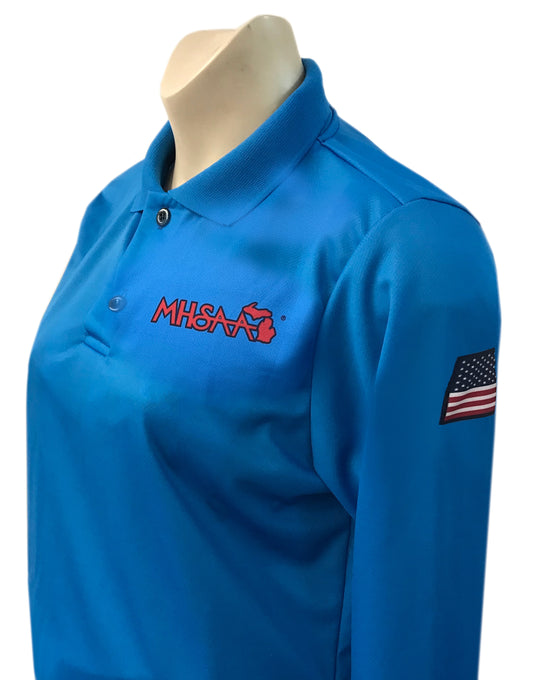"NEW" USA440MI- LONG SLEEVE - Smitty USA - Bright Blue - Women's Dye Sub Michigan Volleyball/Swimming Shirt