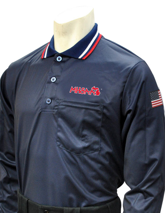USA301MI NY- Smitty USA - Dye Sub Michigan Baseball Long Sleeve Navy Shirt