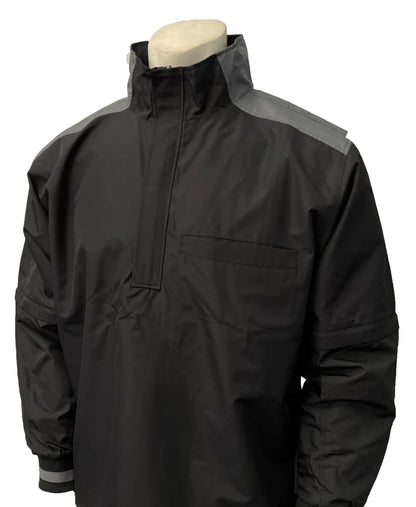 BBS340-Smitty MLB Style/NCAA Convertible Jacket - Black with Charcoal Grey Collar, Shoulder and Back Accent