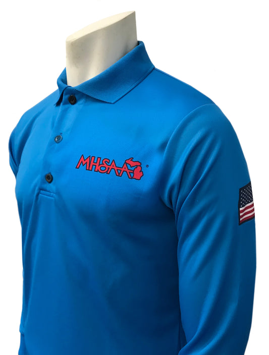 NEW" USA438MI- LONG SLEEVE - Smitty USA - Bright Blue - Dye Sub Michigan Volleyball/Swimming Shirt