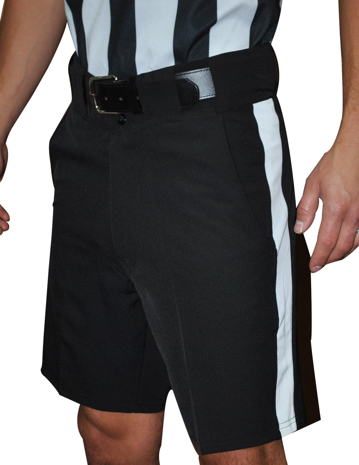 FBS181-Smitty Premium Knit Polyester Football Shorts with Non-Slip Silicone Gripper Waistband - 1 1/4" White Stripe